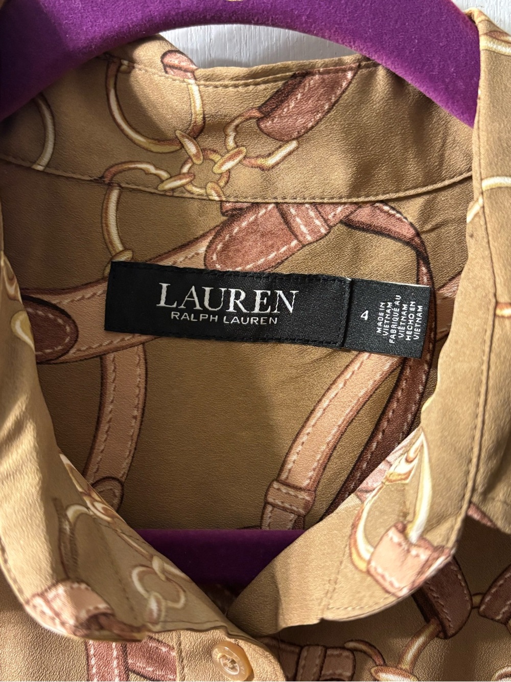 Ralph Lauren Olive Brown Long-Sleeve Belted Shirt Dress with Pink Trim - Picture 2 of 2